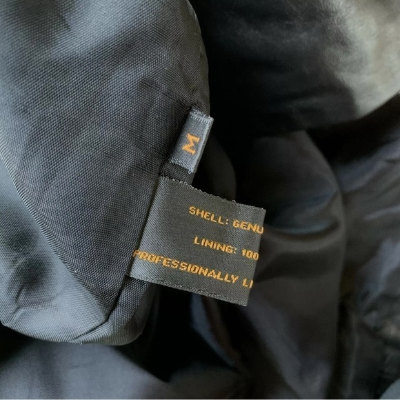 LNR Genuine Leather Buttoned Trench Coat Jacket Black Gold Metallic Size M - Picture 7 of 9